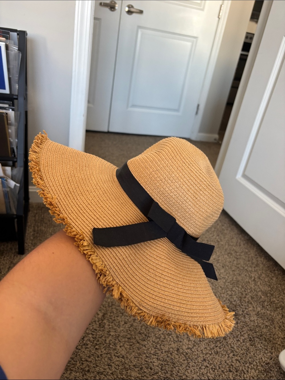 LC Lauren Conrad Tan Straw Sun Hat with Black Bow
